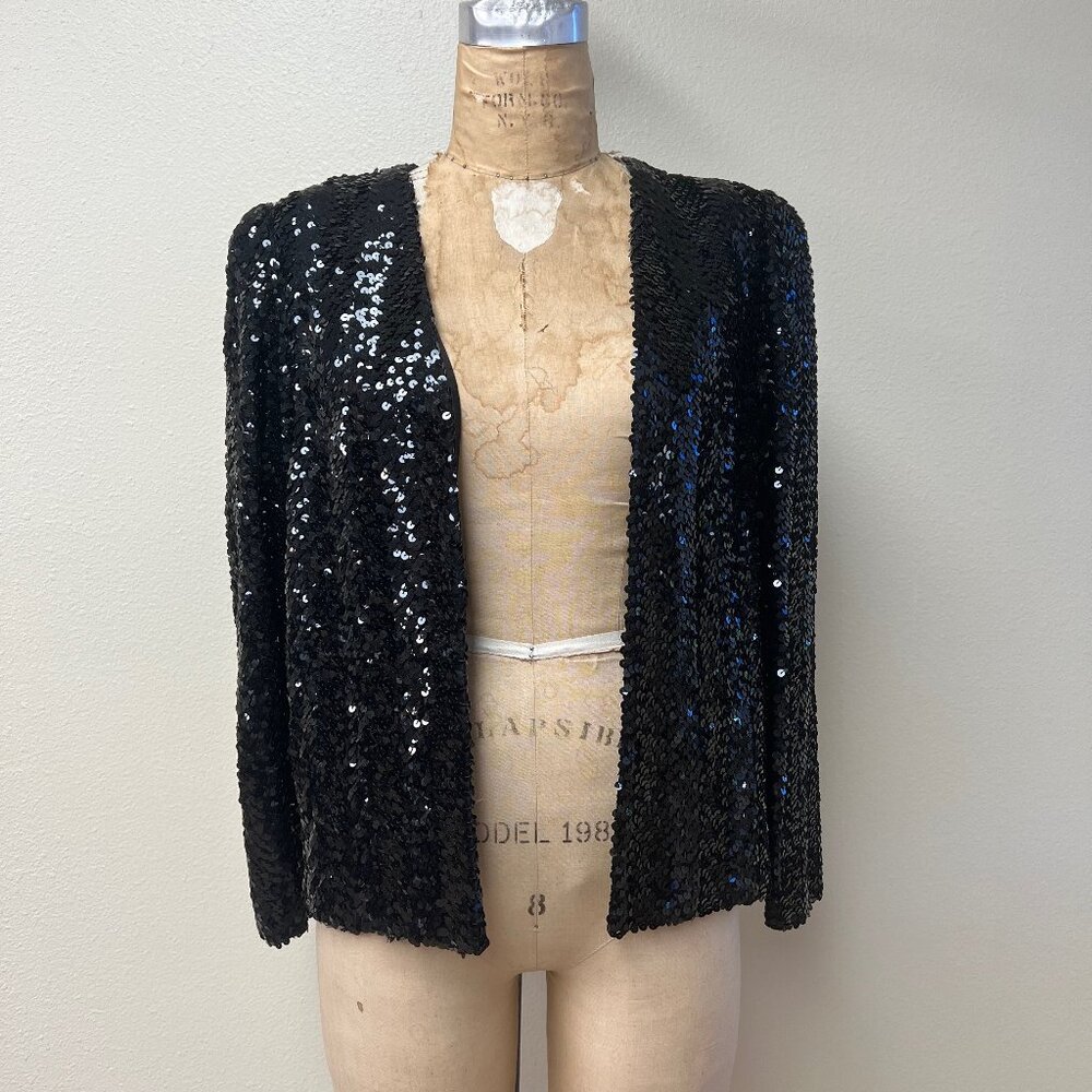 EUC Vintage 70s 80s Open Front Sequined Black JoEd Sophisticates Jacket Medium